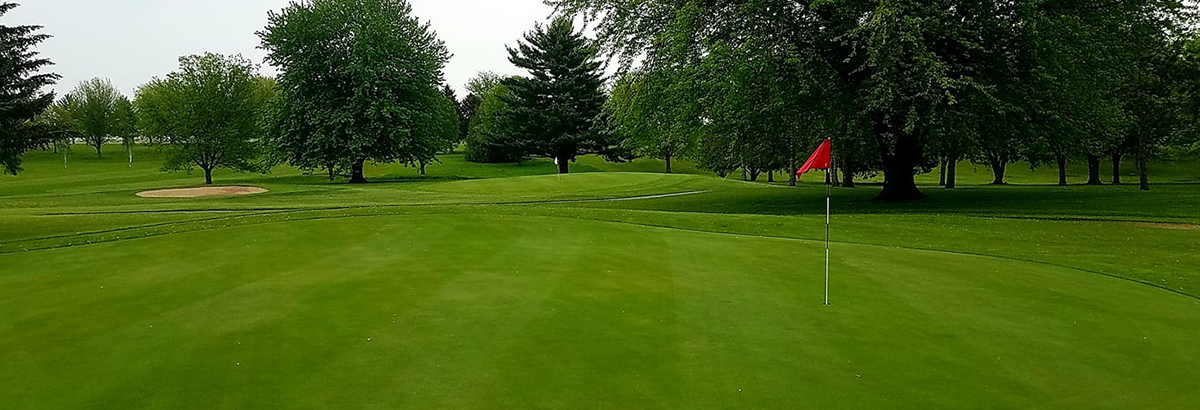 view of the course with red flag